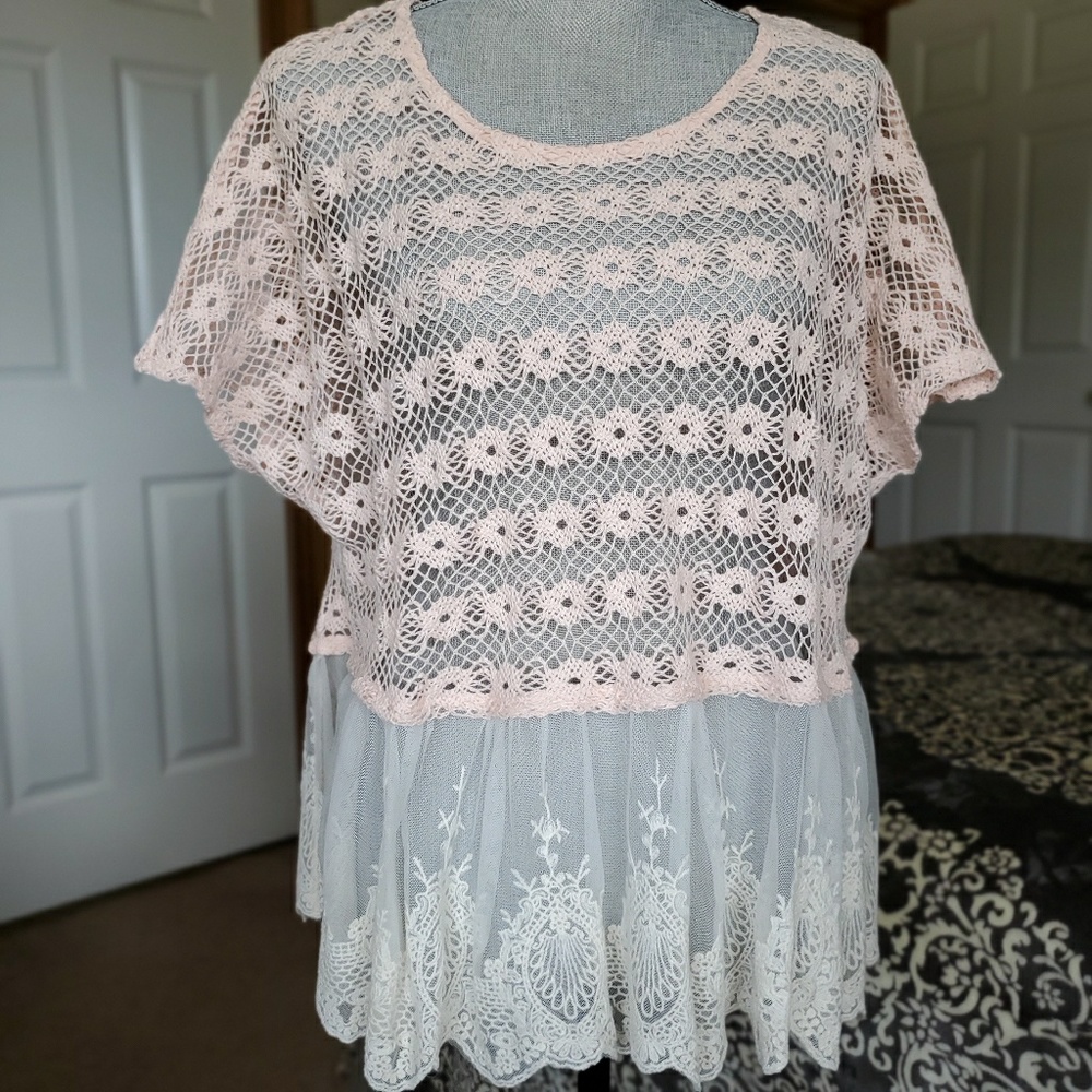Crocheted Peach top with Lace bottom NWT